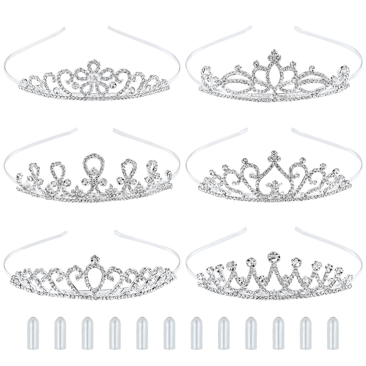 6 Pack Decorative Sparkling Rhinestone Silver Metal Crown Headbands Tiaras Wedding Bridal Birthday Party Prom Headpieces Hair Accessories for Women Flower Girls Teens Kids